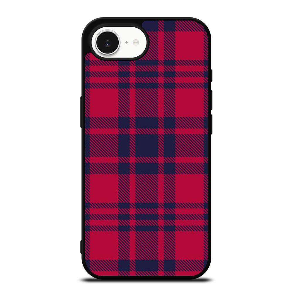 Holiday Tartan iPhone 16e ケース RED BLUE TARTAN PLAID PATTERN iPhone 16e Case Cover